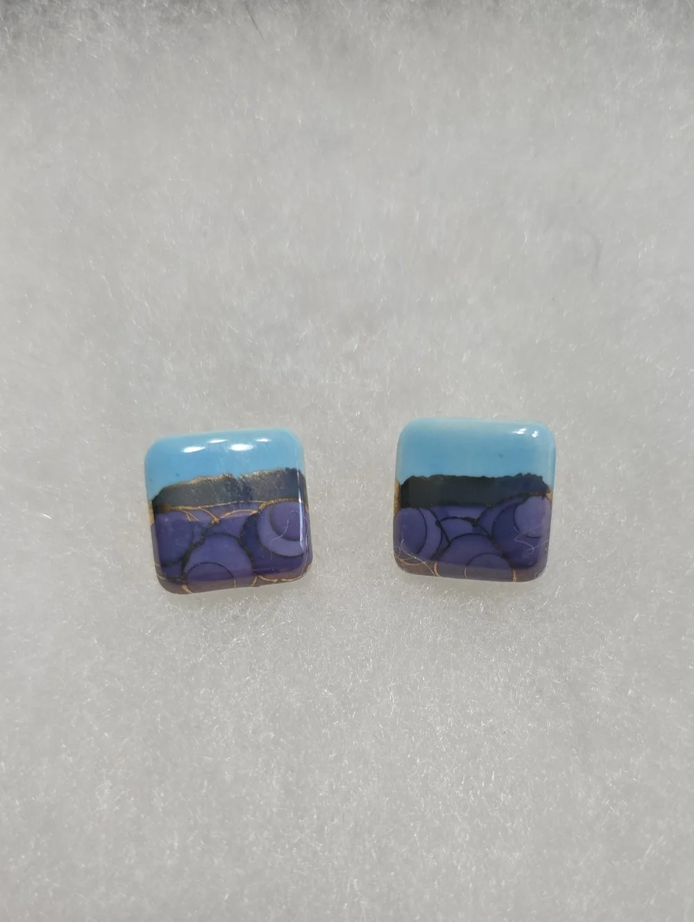 Handmade Blue and Purple Square Stud Earrings